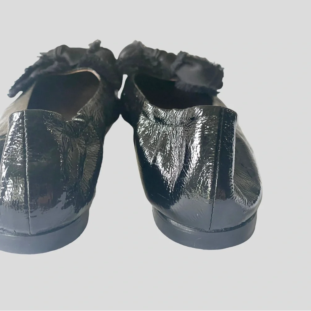 AGL ATTILIO GIUSTI LEOMBRUNI SATIN BOW PATENT LEATHER BALLET FLATS 38